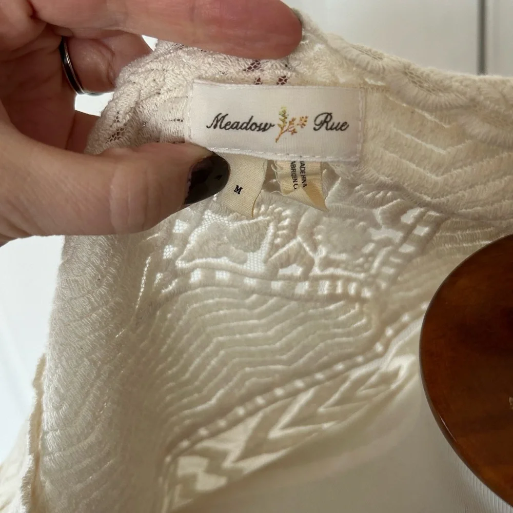 Anthropologie Meadow Rue Cream Lace Sheer Blouse - Picture 4 of 4